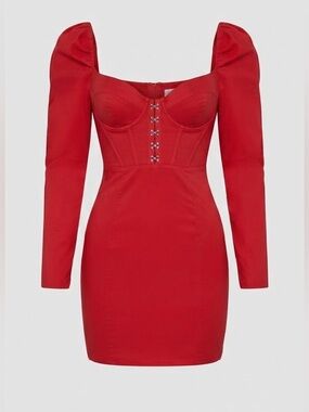Oh Polly Red Long Sleeve Corset Mini Dress - Structured Bodycon - Size US 6